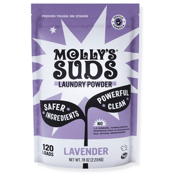 Molly's Suds Original Laundry Detergent Powder | Gentle for Sensitive Skin | Earth-Derived Ingredients | Stain Fighting | 120 Loads (Lavender)