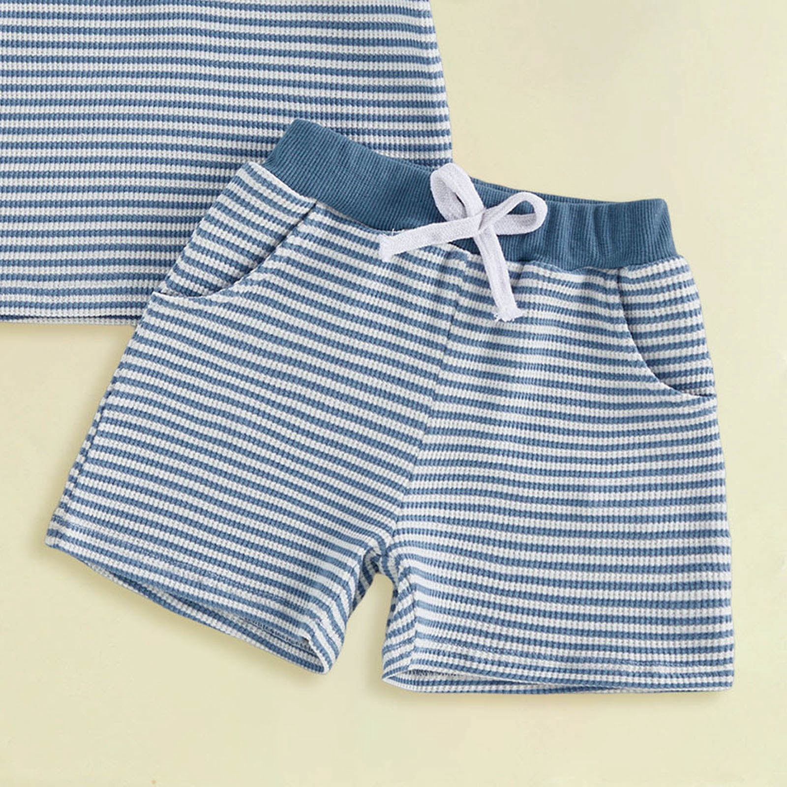 enyan Infant Boys Girls Clothes 0 6 12 18 24 Months 2T 3T 4T 5T Print Short Sleeve Crew Neck T-Shirts and Elastic Waist Shorts 2Pcs Outfits Dailywear（Blue,18-24 Months)