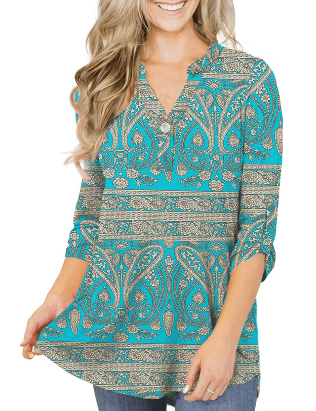 LIENRIDY Women's Plus Size Tunic Tops 3/4 Roll Sleeves Blouses V Neck Henley Shirts M-4X LIENRIDY Women's Plus Size Tunic Tops 3/4 Roll Sleeves Blouses V Neck Henley Shirts M-4X