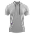 thumbnail image 4 of pstuiky camisetas para hombre, Blusa deportiva informal de color liso con capucha y manga corta con cordón y bolsillo para hombre camisetas de hombre l, 4 of 5