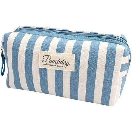 Riah Fashion Pouchday Striped Canvas Makeup Pouch