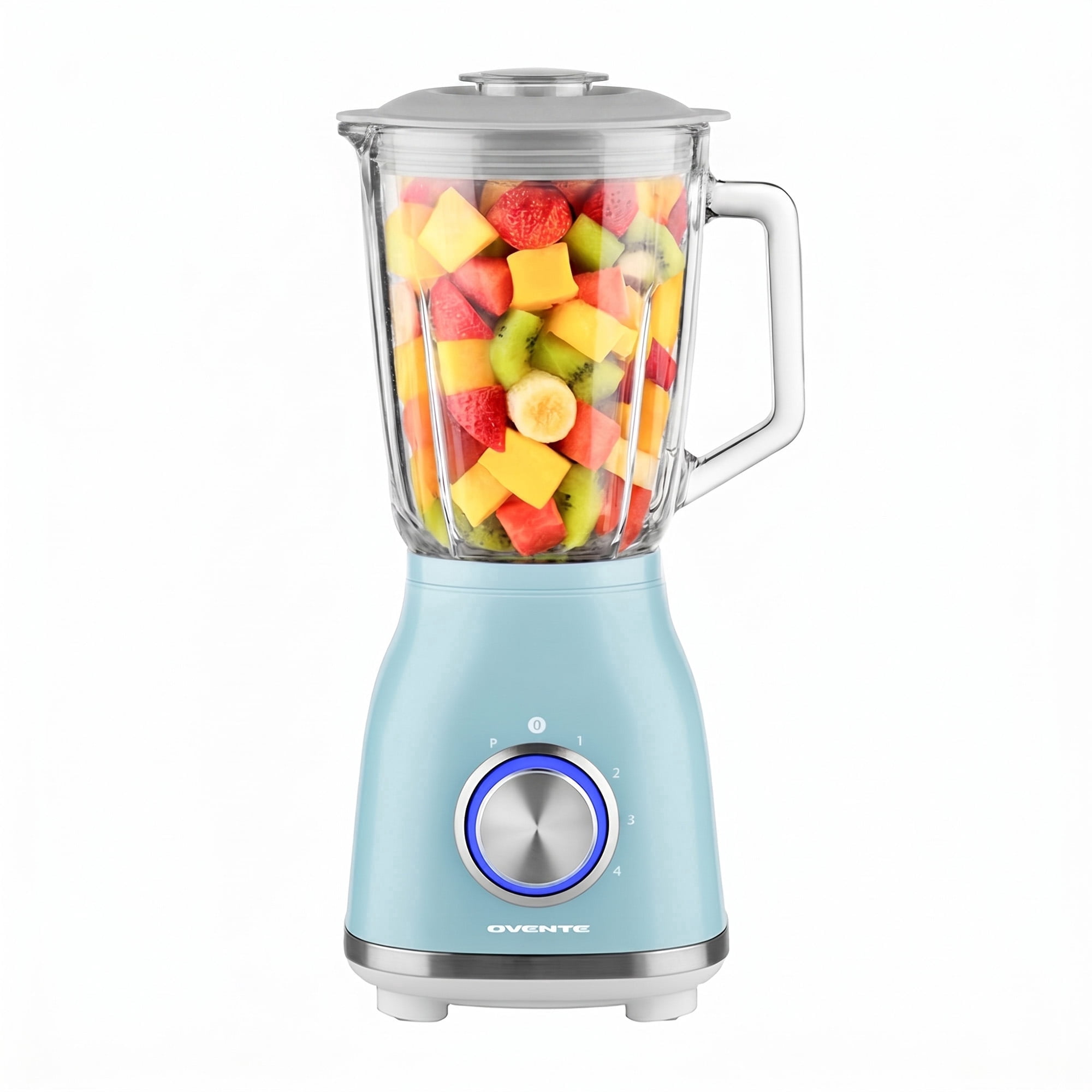 OVENTE Countertop Blender 50 Oz 4 Speed Settings 550W Blue BLH2604LBL | 6 Stainless Steel Blades for Powerful Blending Ideal for Frozen Fruit Drinks Puree Ice Crush Sauces and More