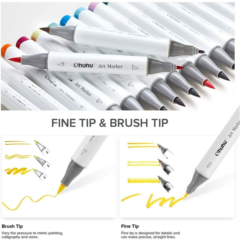 【Ohuhu】 オフーフ マーカー セット Ohuhu 216-Color Alcohol Markers, Dual Tip Brush & Fine
