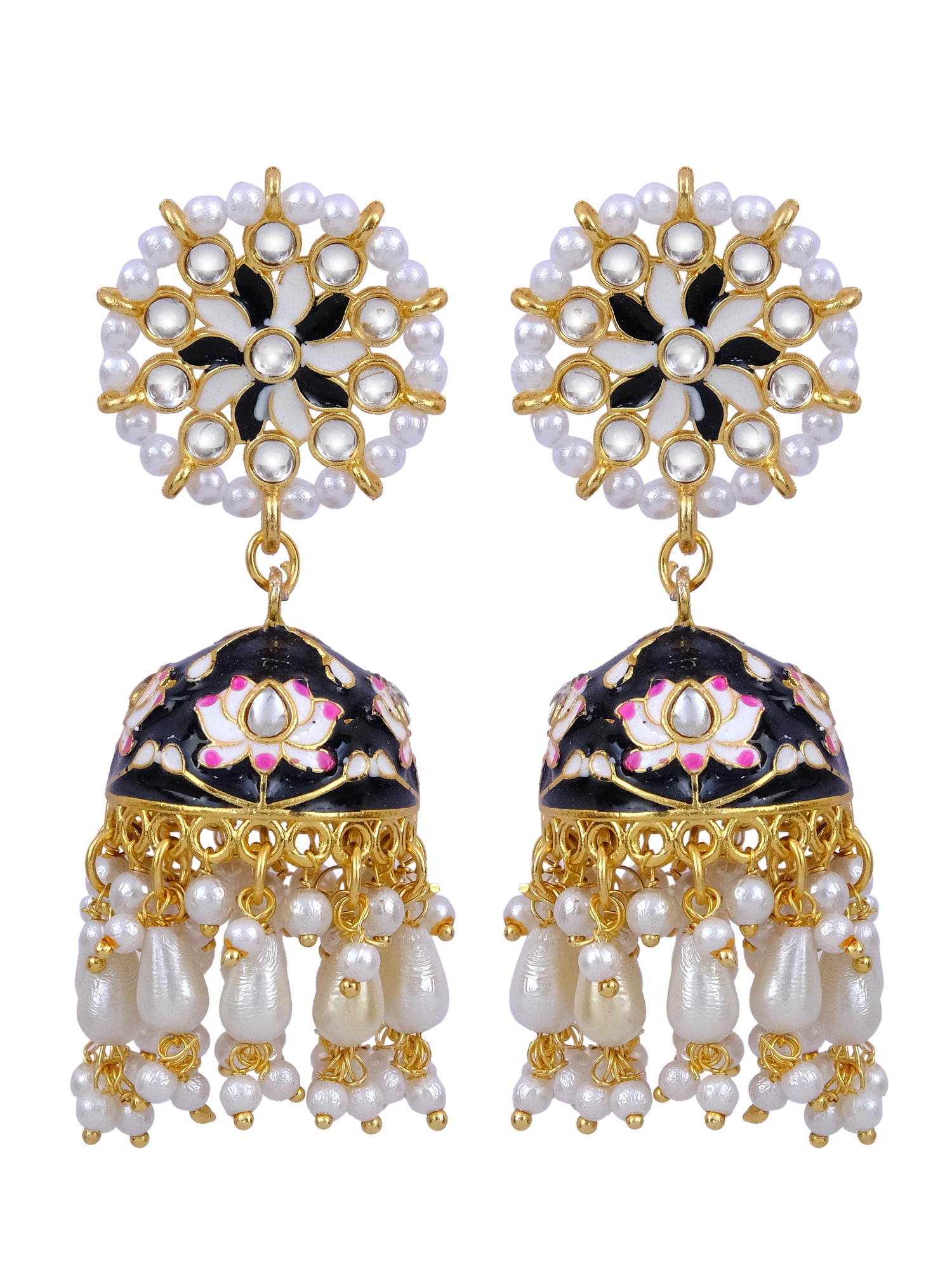 Buy Crunchy Fashion Gold-plated Handmade Pink Stone Mirror Work Jhumka  Earring Online at Best Prices in India - JioMart.