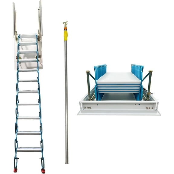 Attic Retractable Folding Ladder Blue Side-Mounted Hidden Aluminum-Magnesium Material 70*90CM