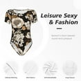 thumbnail image 4 of KLL Women 's Crew Neck Bodysuit Jumpsuits Retro Hydrangeas Print Short onesies Stretch T Shirts, 4 of 7