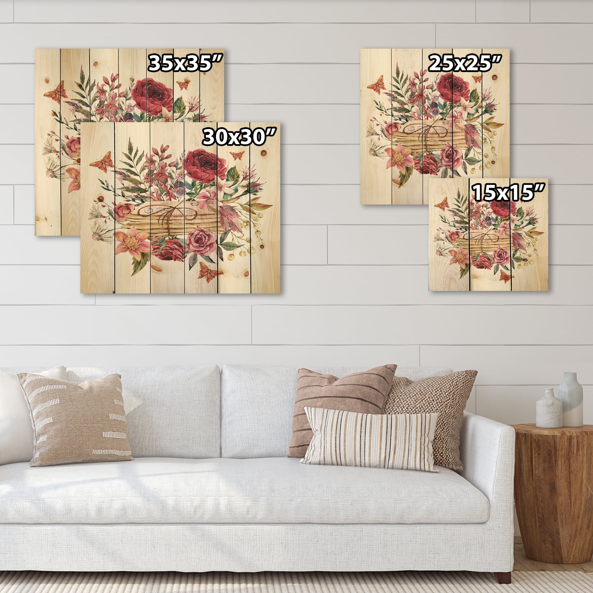 Designart 'Wildflowers With Vintage Old Letters' Farmhouse Print on Natural Pine Wood