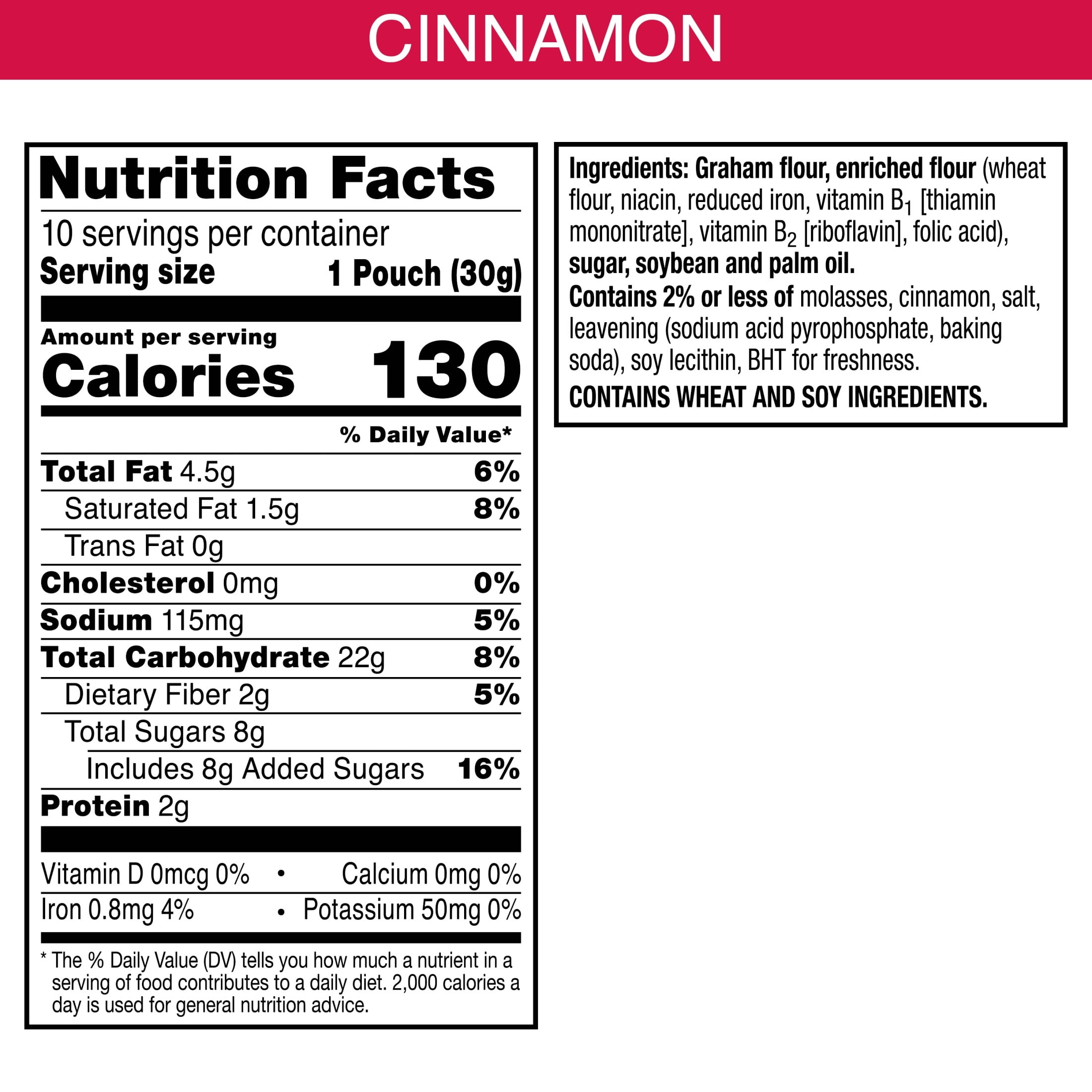 (4 pack) Kellogg's Cinnamon Graham Snacks, Kids Snacks, 10 Count
