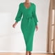 thumbnail image 1 of Vestido Vestido ajustado con cuello en V Vestido de punto para mujer con cinturón Túnica Vestido largo Traje de vacaciones Kuymtek Verde T L para Mujer, 1 of 5