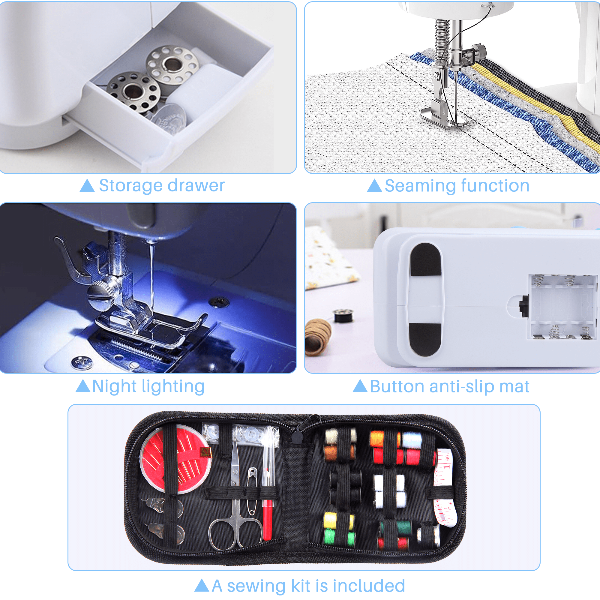 BCOOSS Sewing Machine for Beginner Multi-Functional Portable Machine with 12 Built-in Stitches,Blue