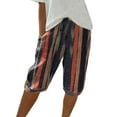 thumbnail image 2 of Dwellite Plus Size Bermuda Shorts for Women Knee Length Cotton Linen Elastic Waist Drawstring Shorts Summer Loose Capri Pants Navy XL, 2 of 7