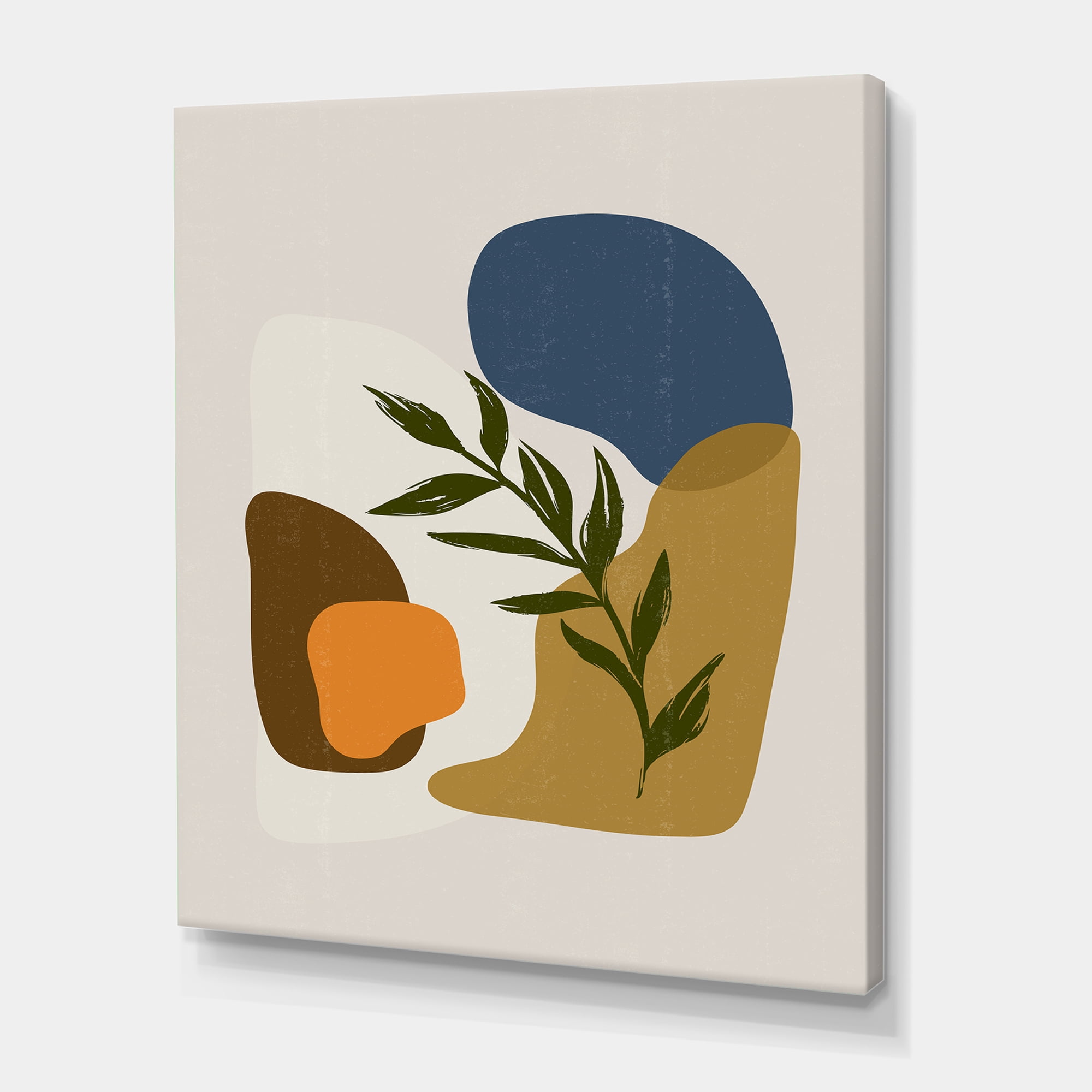 Designart ' Green Leaf With Botanical Minimalist Shapes ' Modern Canvas Wall Art Print