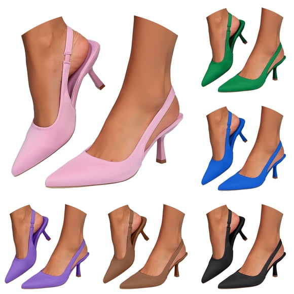 Pandaie Women's Slingback Kittens Heels Closed Pointed Toe Slip on Dressy Pumps Ankle Strap Backless Formal Bridal Wedding Party Shoes Black Size 7.5