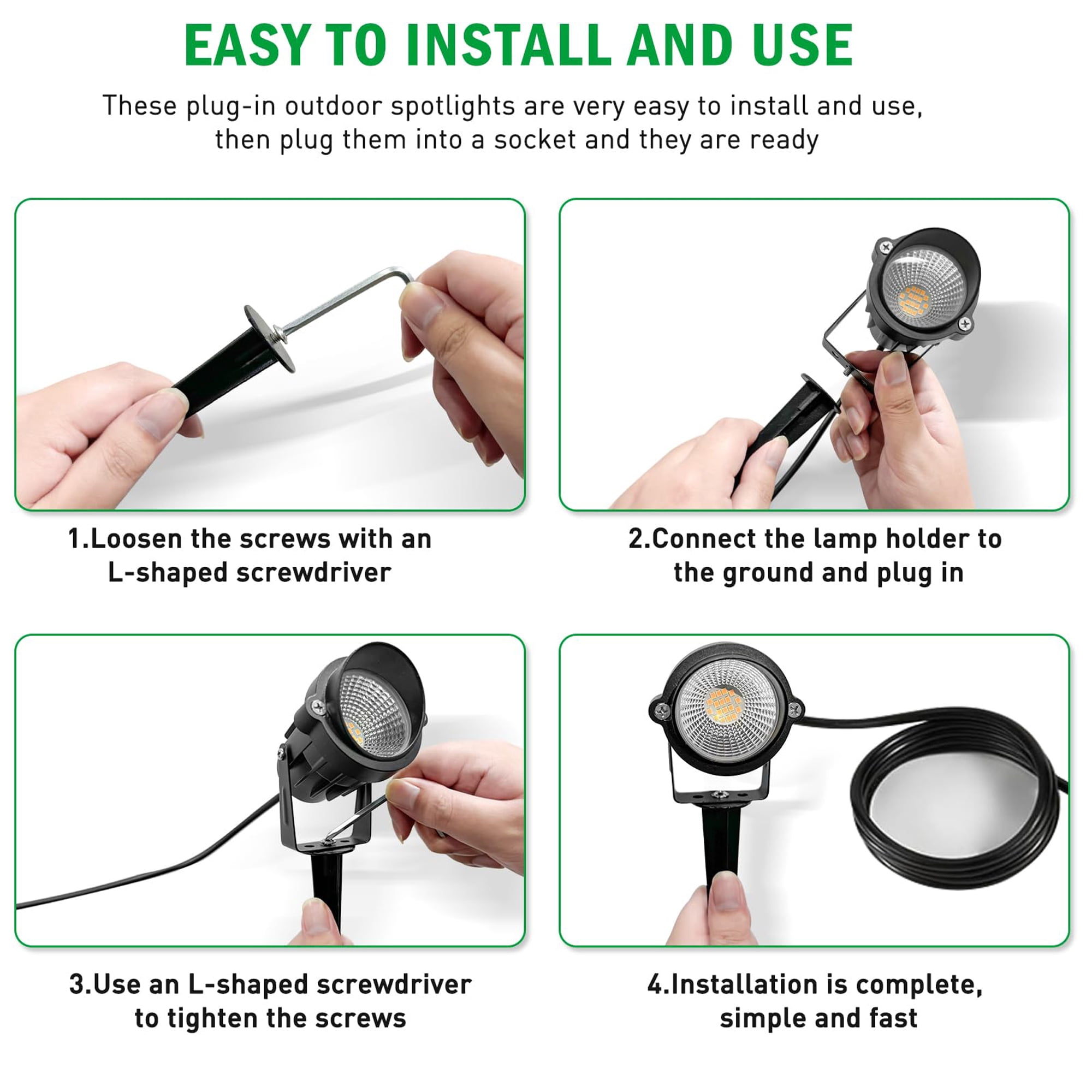 Outdoor Landscape Lights 10W Outdoor Lighting 3000K Warm Light with Stand & COB Led Spotlights for Yard Lawn Flag, 1000LM Waterproof Landscape Lighting 5.9 FT Plug Cord