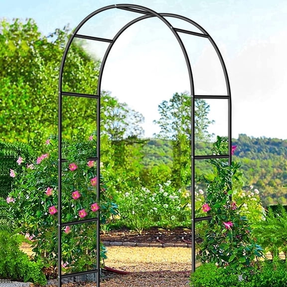 Qunbio Metal Garden Arch Trellis for Climbing Plant, 7.9 x 4.6 x 1.25FT Arched Arbor Flower Plant Support Frame Stand, Wedding Arches for Birthday Party Baby Shower Decoration, Black