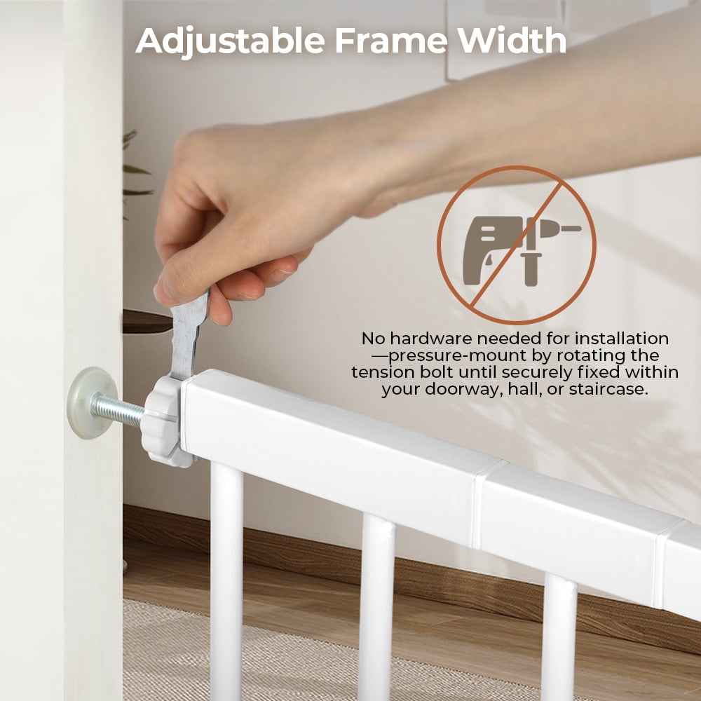 Pet Gate, Domipet 29.5"-43.3" Extra Wide Safety Pet Gate for Stairs Doorways, Top of Stairs, White
