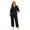 Black, variant on Women's Plus Size 2 Piece Pant Suit, Sequin Layer Keyhole Neck 3/4 Split Sleeve Top Elastic Waist Wide Leg Pants Outfit for Mother of Bride Wedding Guest