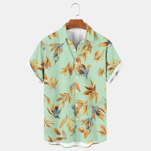 Sentmoon Mens Tops Summer 2025 Oversized Relaxed Turndown Collar Short Sleeve Summer Clothes for Mens Button up Palm Tree Print Work Blouses for Mens for Cycling & Travel Multicolor M