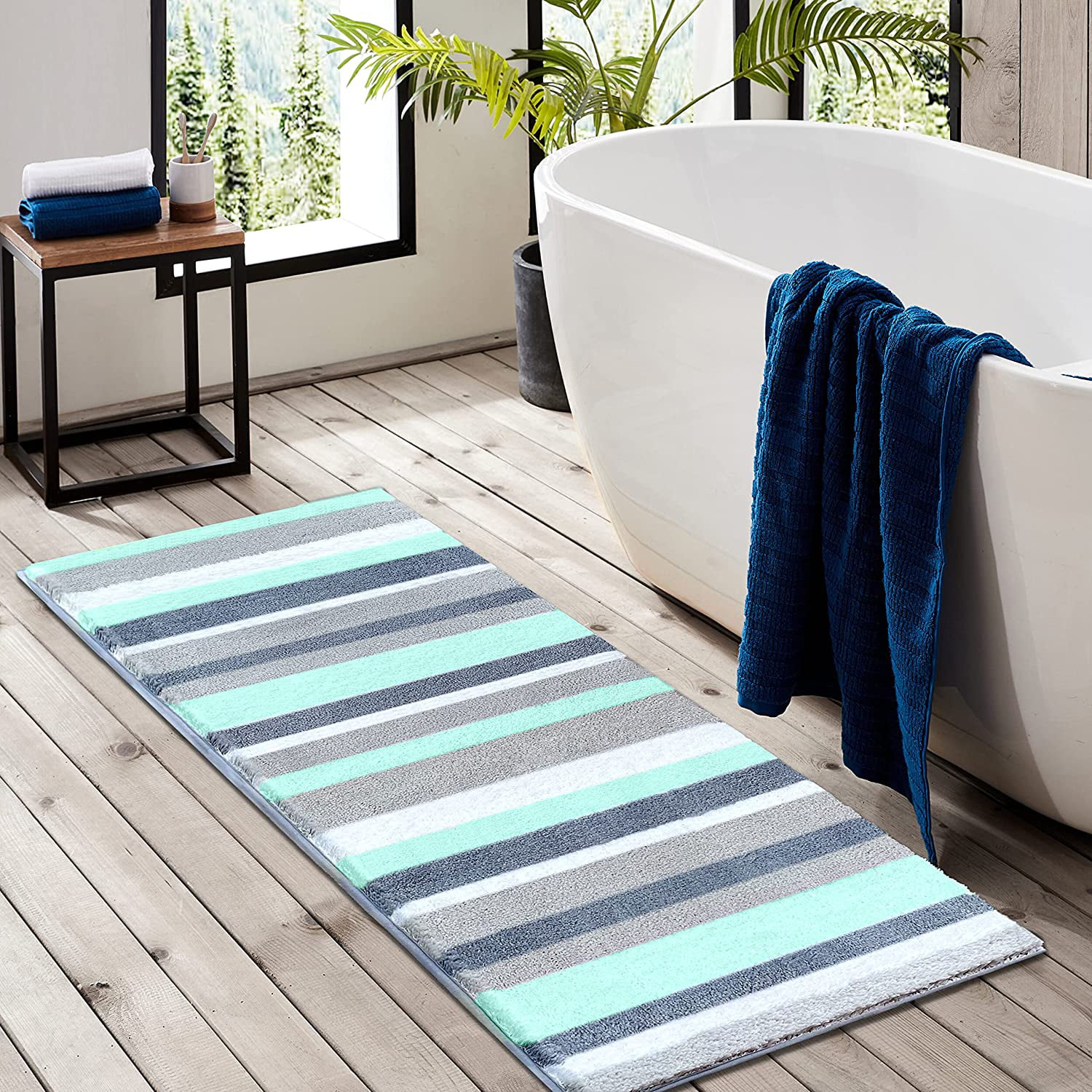 16'' x 24'' + 16'' x 24'', Purple and White Shower 2 Pieces Ultra Soft and Water Absorbent Bath Rug Bath Carpet for Tub Bathroom Rugs and Mats Sets Machine Wash/Dry and Bath Room
