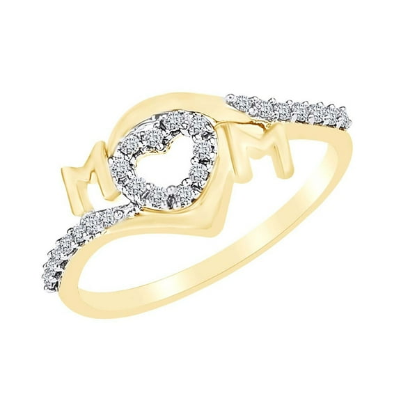 AFFY 0.16 Cttw Round Cut Natural Diamond Open Heart Mom Ring In 14k Yellow Gold Over Sterling Silver-8.5