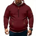 thumbnail image 2 of Lorytime Men's Hoodies Half Zip Plus Size Solid Sweatshirt Long Sleeve Pullover with Pocket Loose Tops Red 3XL, 2 of 5