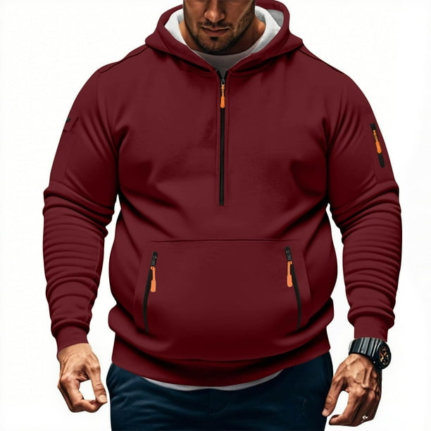 Sudadera con capucha para hombre, informal, a la moda, lisa, con cremallera, de manga larga, con bolsillo, de poliéster