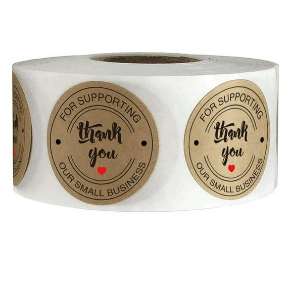500pcs Round Kraft Thank You Stickers Printed Thank You for Supporting Our Small Business Stickers with Hearts 2inch