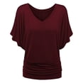 thumbnail image 5 of Plus Size Women's V Neck T Shirt: Batwing Sleeve, Loose Fit, Solid Color, Comfortable, 5 of 5