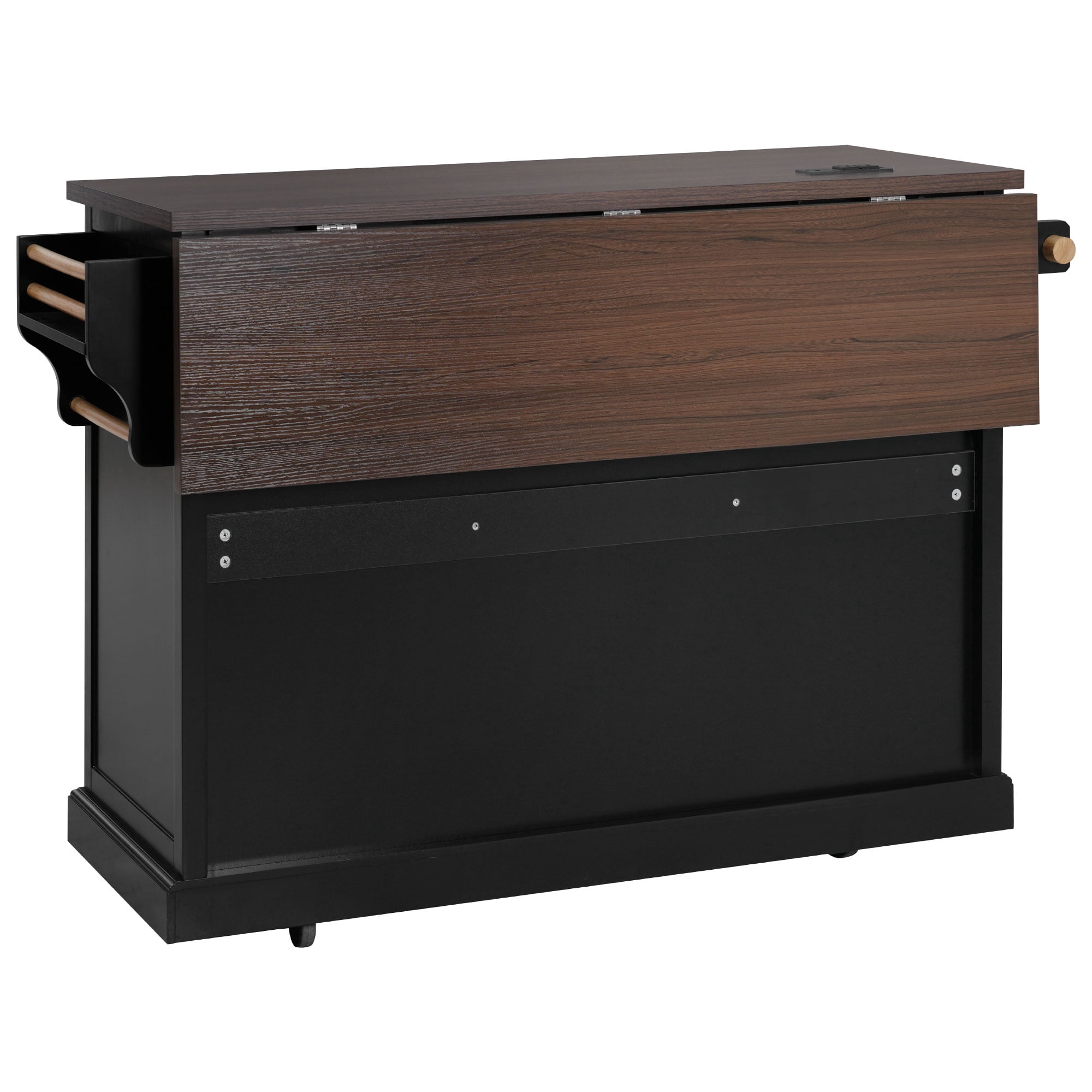 Harper & Bright Designs Kitchen Island with Drop Leaf and Wheels, Kitchen Storage Cart with 4 Door Shelves, Farmhouse Rolling Kitchen Island with Power Outlet and Visual Glass Door, Black