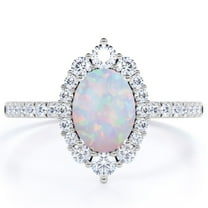 JeenMata 1.75 ct Vintage Oval Welo Opal and Moissanite Halo Promise Ring in 18K White Gold over Silver
