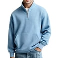 thumbnail image 3 of KKBOTIVE Men's Quarter Zip Polo Sweatshirt, Casual Stand Collared Top Long Sleeve Solid Color Pullover for Men Daily Fall Spring Outerwear ( Light Blue Size: L ), 3 of 5