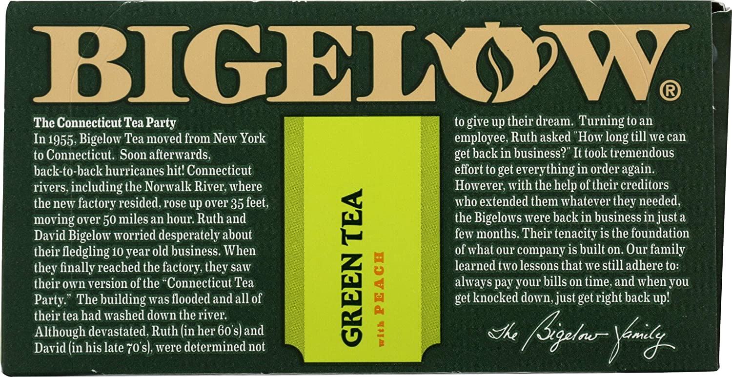 Bigelow Tea Green Tea Peach -- 20 Tea Bags Pack of 3