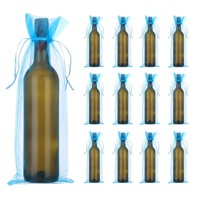 Uxcell 30pcs Bolsas de Vino de Organza, 15x5.5" Bolsas de Regalo de Malla para Bodas y Cumpleaños, Azul Claro