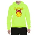 thumbnail image 2 of Cute Ribbon Bow Softball Mom Gift Sports Unisex Graphic Hoodie Sweatshirt, Safety Green, 3XL, 2 of 3