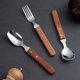 thumbnail image 1 of Juego de cubiertos de Metal de 3 uds, juego de cubiertos para cena de acero inoxidable con mango de madera, reutilizable, 1 of 9