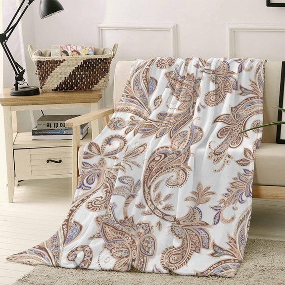 Throw Blanket Fleece Throw Blanket 40x50in, Boho Vintage Paisley Soft Lightweight Bed Blankets Ethnic Medieval Pattern Art Fuzzy Couch Blankets for All Season