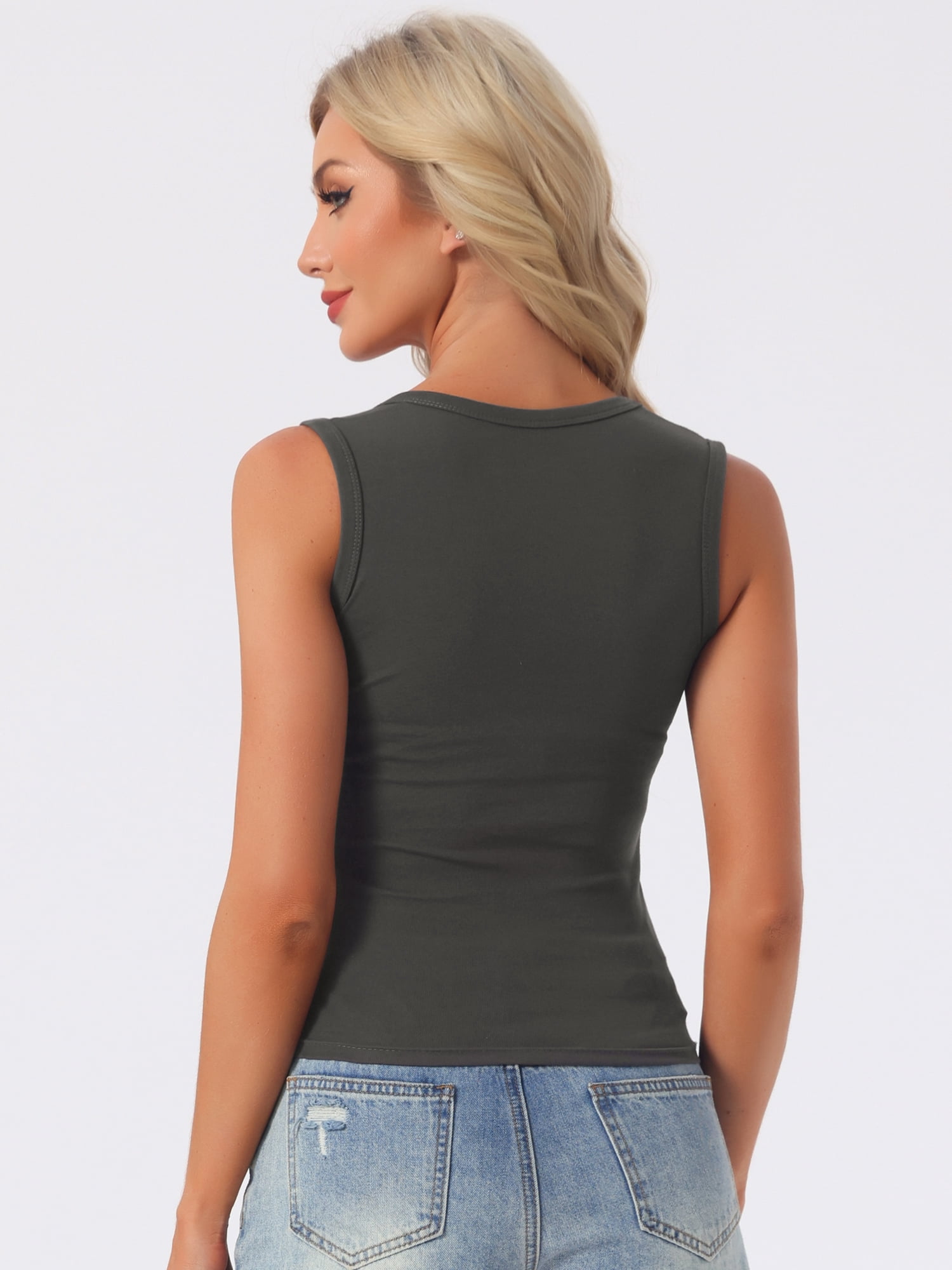 DARING DIVA Women's Scoop Neck Sleeveless Fitted Cotton Layering Tank Top L Deep Grey