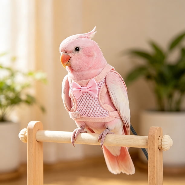 Arnés de vuelo y correa para aves, diseñado para loros, cacatúas y periquitos, con correas de poliéster ajustables y transpirables, diseño a prueba de escapes y correa de 200 cm de largo.