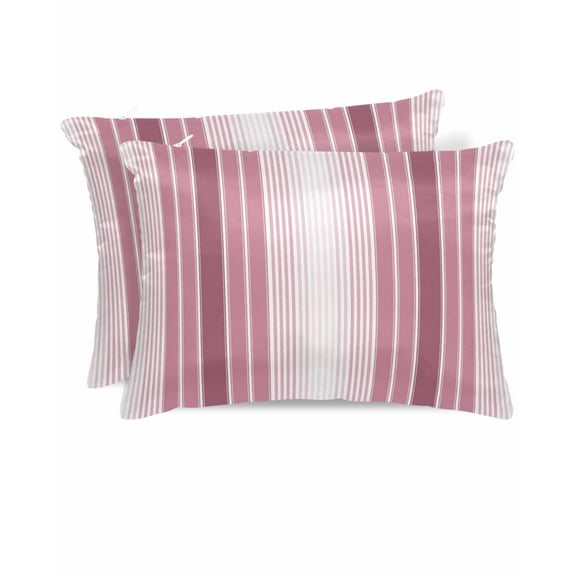 Hokiten Pillow Cases Queen Size Set of 2, Couch Pillow Covers, Pink Ombre Stripe Satin Pillowcases with Zipper for Hair/Skin, Pillow Protector Cover, Farmhouse Simple Striped 20x30 Inches