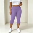 thumbnail image 2 of Women's Plus Size Capri Leggings Bowknot Split Back Soft Stretch High Waisted Workout Yoga Cute Summer Capris (3XL, Purple), 2 of 8