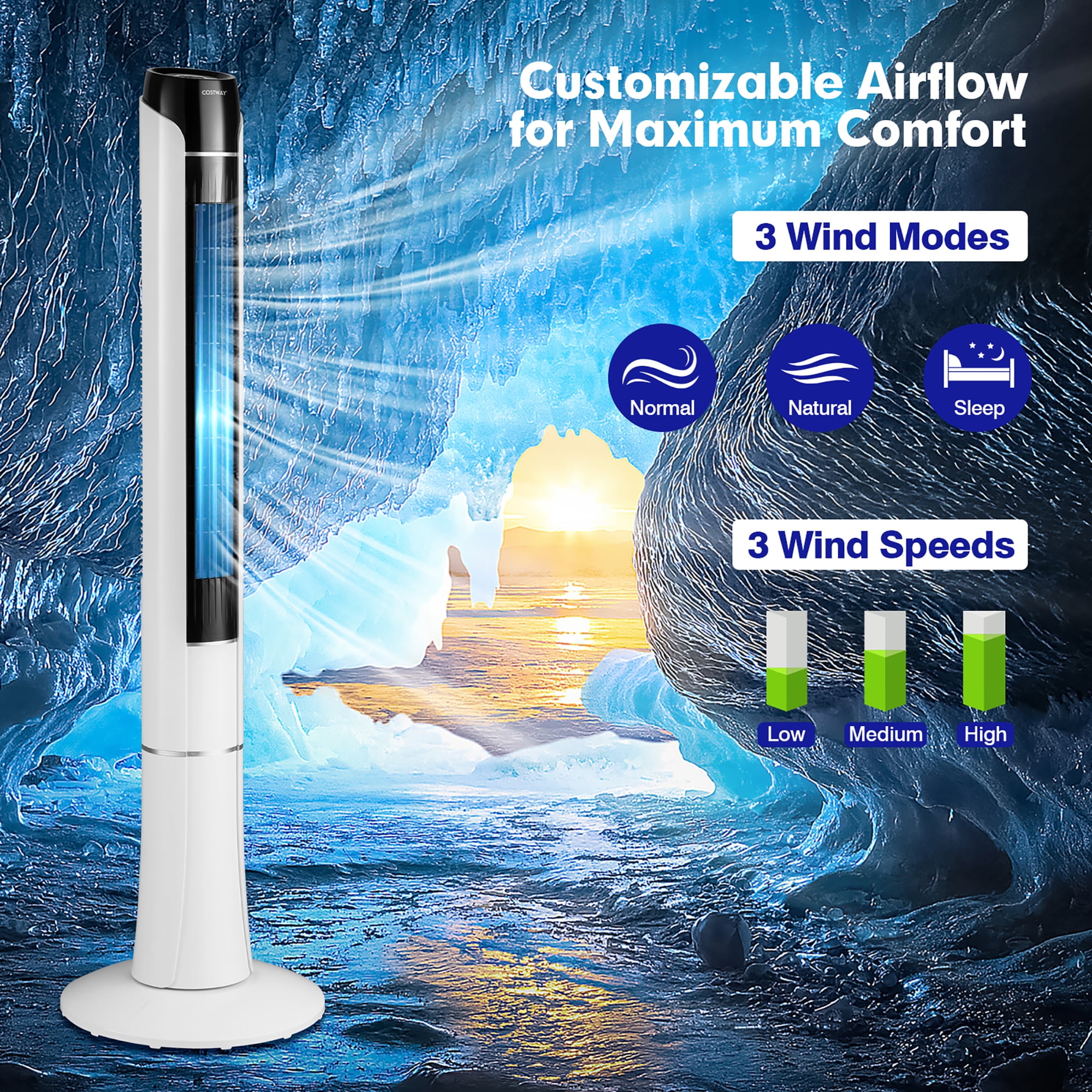 Costway Portable 48'' Tower Fan 80° Oscillating Bladeless Fan with Remote & LED Control