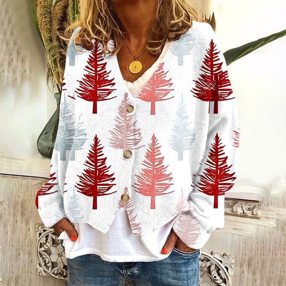 Gift for Girls Baeitkot Women‘s Casual Cardigan Button Christmas Printed Fashion Jacket Top Cardigan Sweaters for Women Lightweight