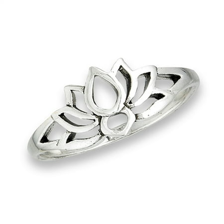Band Vintage Ring - Oxidized Lotus Flower Filigree Vintage Ring ( Sizes 3 4 5 6 7 8 9 10 ) .925 Sterling Silver Band Rings by Sac Silver (Size 6)