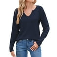 thumbnail image 2 of HLKJKLS Long Sleeve Shirts For Women V Neck Long Sleeve Loose T Shirt Polyester Autumn Winter Fashionable Casual Blue S-Xxl, 2 of 9