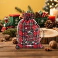 thumbnail image 4 of 1 PC Cotton Medium Christmas Drawstring Candy Treat Bag Buffalo Plaid Christmas Fabric Goody Gift Pouch Reusable Gift Wrapping Bag Holiday Party Favors, 4 of 6