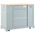 thumbnail image 5 of Tcbosik Farmhouse Kitchen Island with Charging Station, Lockable Wheels and Hidden Trash Can Cabinet, Rolling Island Table with Open Shelves, Storage Drawers and Internal Rack, Grey & Blue, 5 of 10