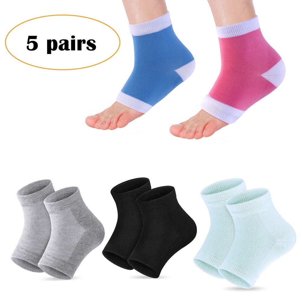 Roofei Moisturizing Gel Heel Socks, 5 Pairs Toeless Spa Sock for Foot