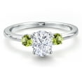 thumbnail image 3 of Gem Stone King 14K White Gold White Moissanite and Green Peridot Engagement Ring for Women | 1.14 Cttw | Oval 7X5MM | Gemstone Birthstone | Size 6, 3 of 6