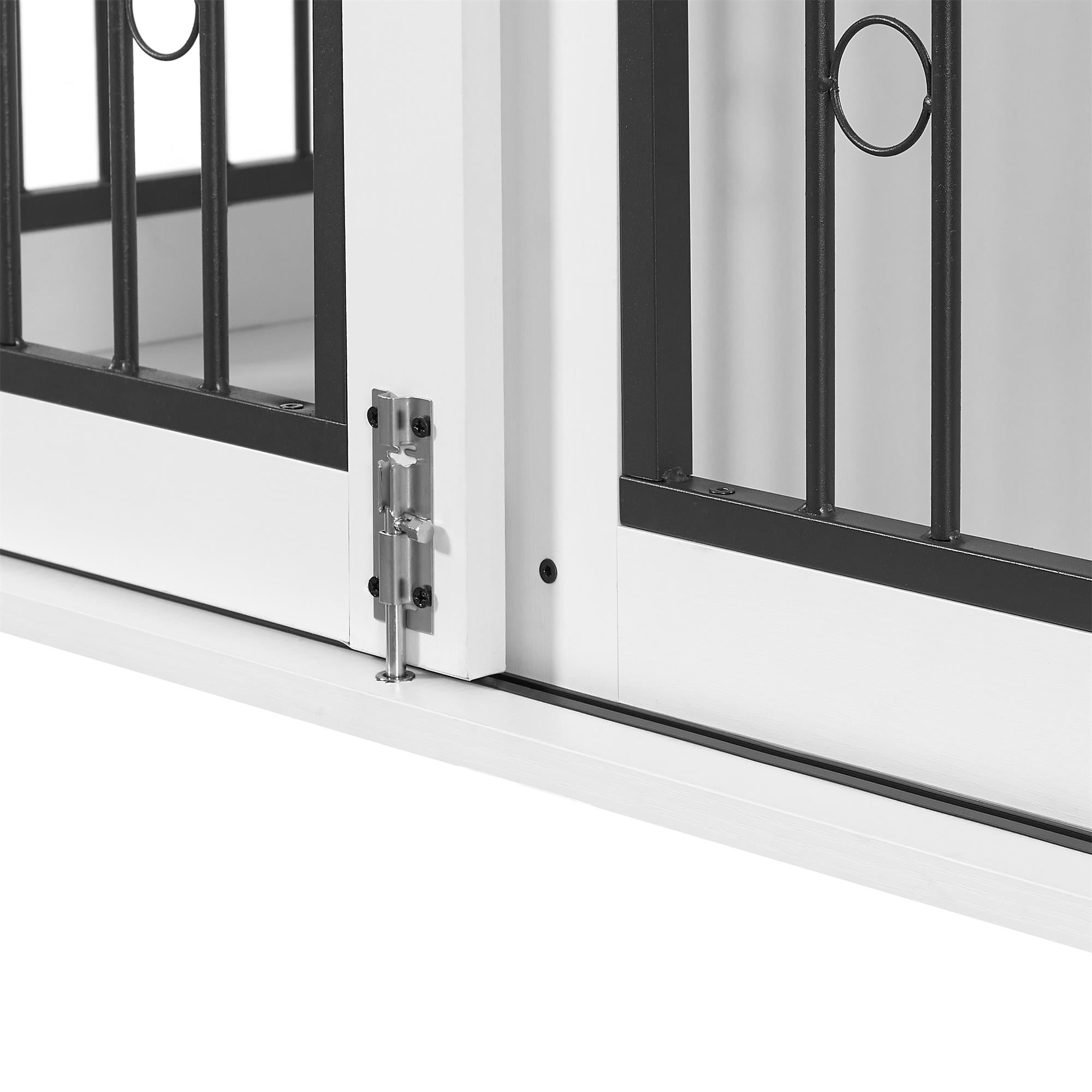 Pefilos 39" Wooden Dog Crate for Medium Dogs Indoor Sliding Door Dog Cage Furniture with Partition for Two Puppies Dog House, White Pefilos 39" Wooden Dog Crate for Medium Dogs Indoor Sliding Door Dog Cage Furniture with Partition for Two Puppies Dog House, White