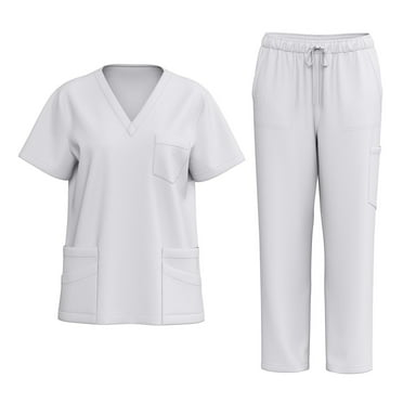 JGNGSHN Scrubs Set for Women Medical Uniform Scrubs Set Classical V-Neck Top & Soft Straight Leg Yoga Scrub Pants with 8 Pocket
